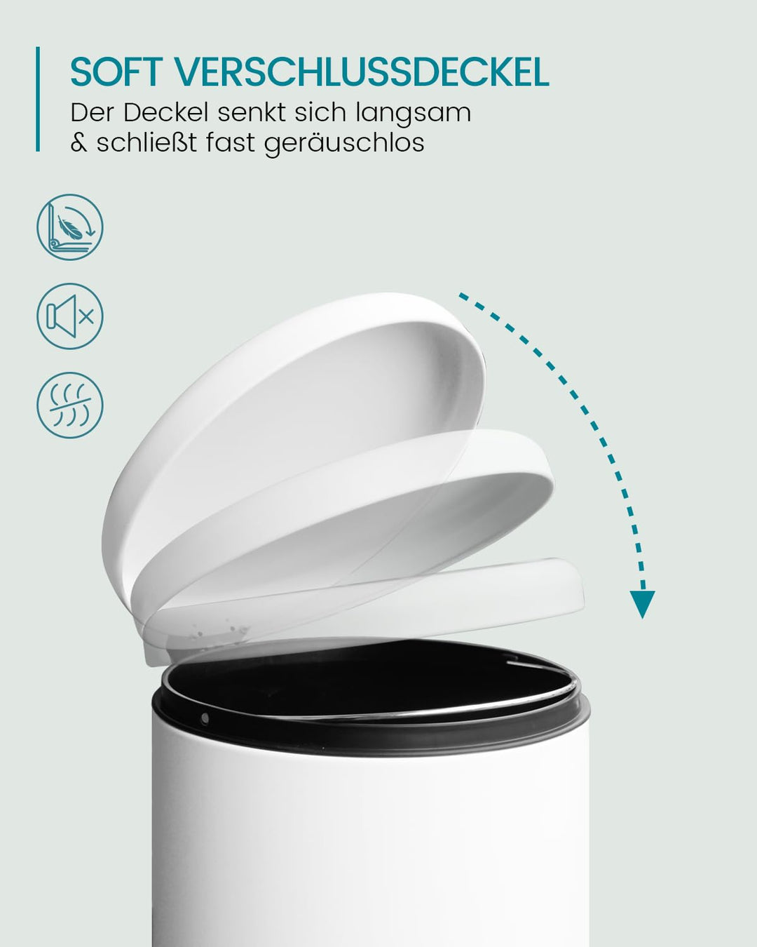 Mülleimer 30 L Treteimer mit Softclose-Deckel, Abfalleimer 30 Liter mit Fusspedal, Rund Mülleimer mi
