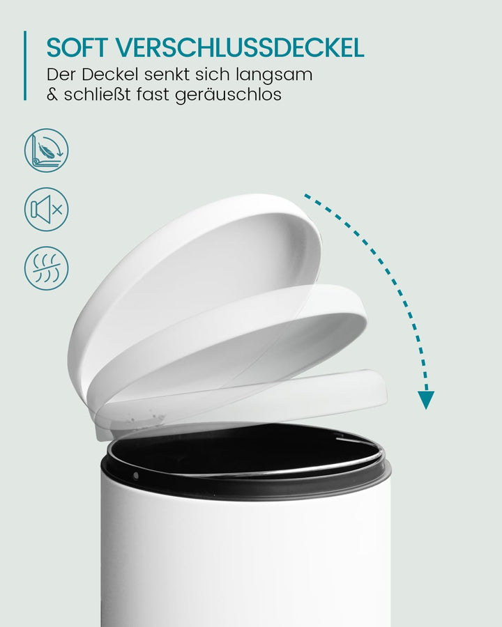 Mülleimer 30 L Treteimer mit Softclose-Deckel, Abfalleimer 30 Liter mit Fusspedal, Rund Mülleimer mi