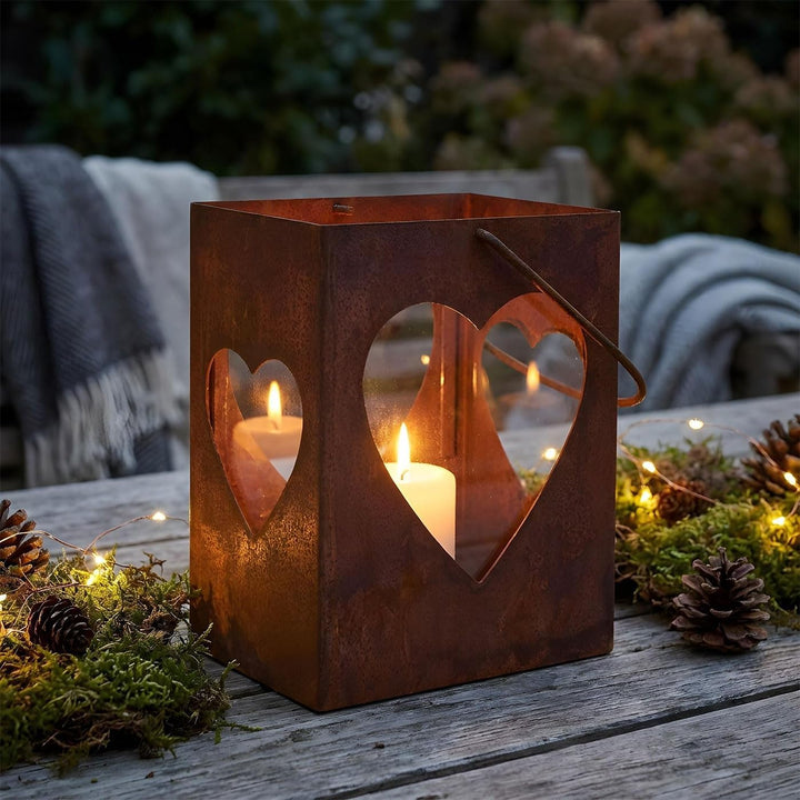 levandeo Windlicht Herz Laterne H28cm Gartenleuchte Rost Gartendeko Rostdeko Edelrost Deko, Herz