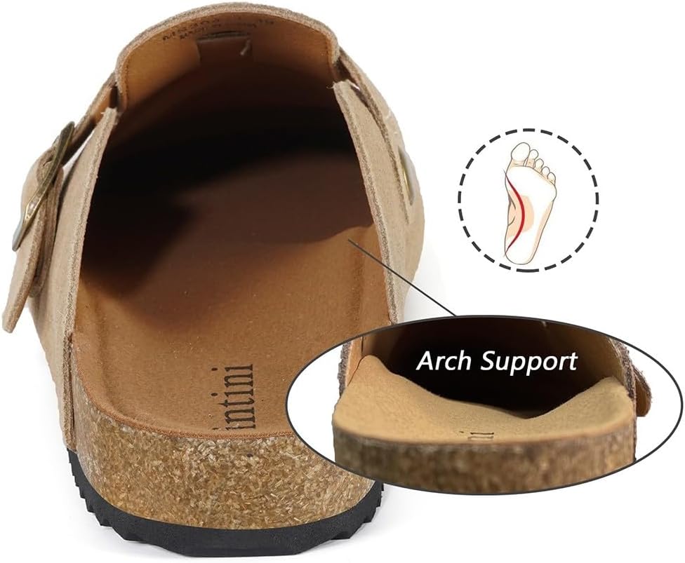 Intini Clogs Damen Herren Hausschuhe mit Fussbett Leder Pantoletten Gartenschuhe Geschlossene Bequem