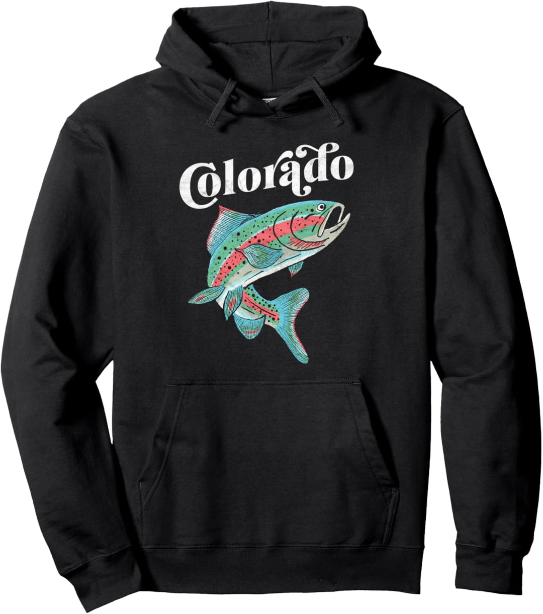 MAINE Rainbow Trout Fishing Vintage Retro Graphic Pullover Hoodie