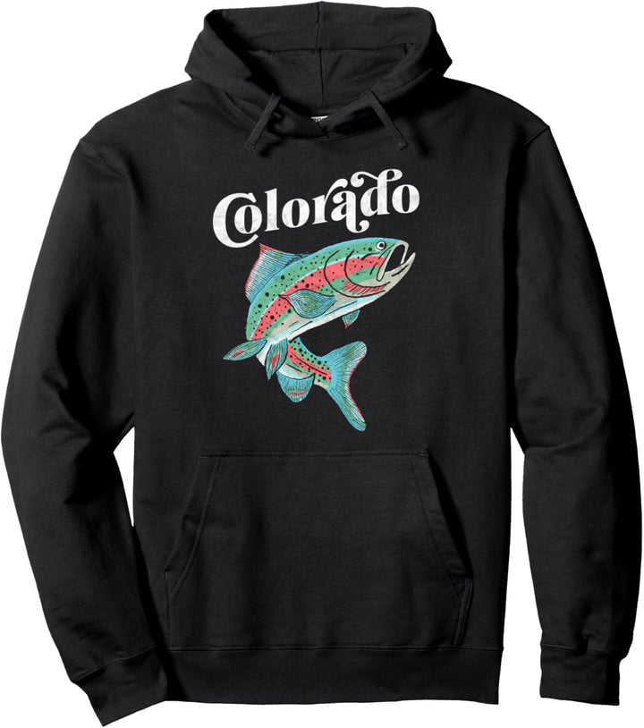 MAINE Rainbow Trout Fishing Vintage Retro Graphic Pullover Hoodie