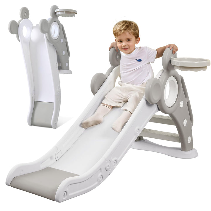 YOLEO Rutsche, Kinder Fun-Slide mit Basketballkorb, Faltbar Kinderrutsche, Gartenrutsche Kleinkinder