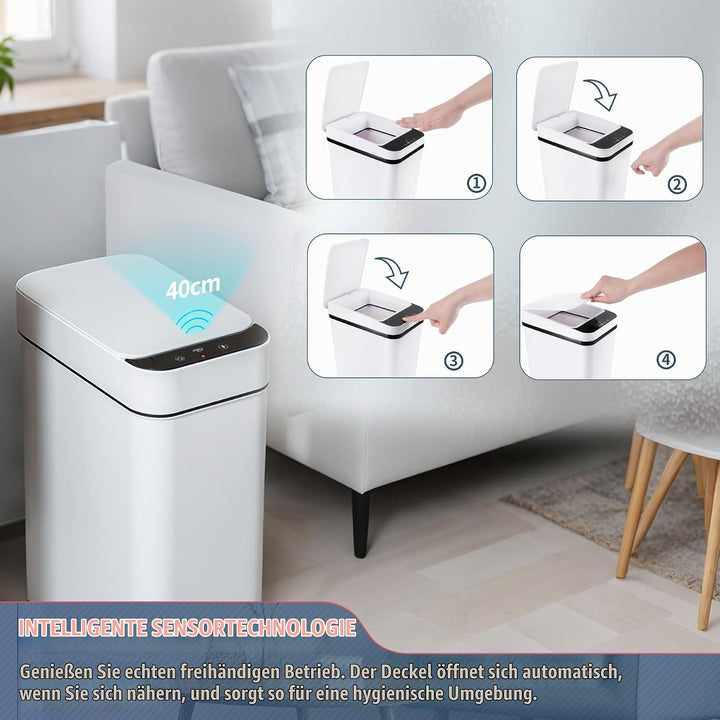 VicBre 12L Sensor Mülleimer mit Deckel, Touchless Wasserdicht Abfalleimer Automatischer Mülltonne fü