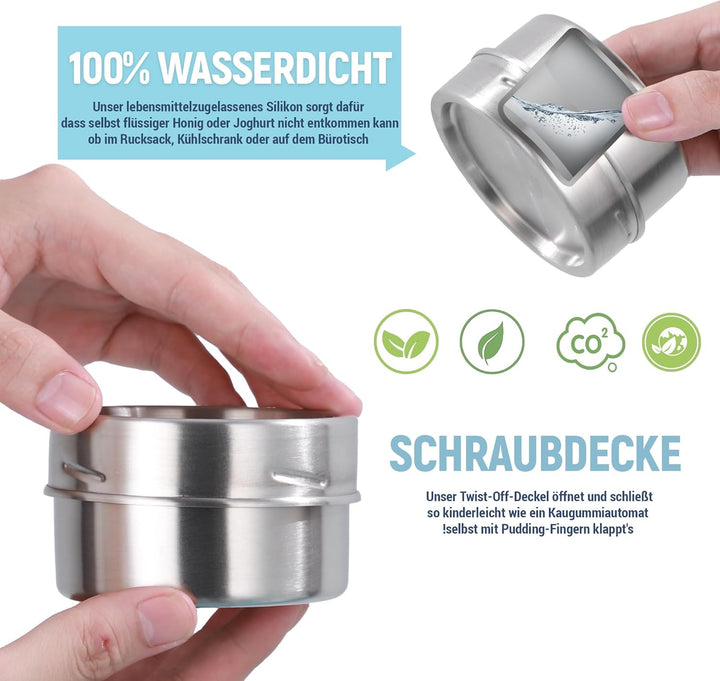 nicelock Brotdose Edelstahl Auslaufsicher (3 Stück), 200ml Klein Edelstahl Dosen, Lunchbox Kinder, L