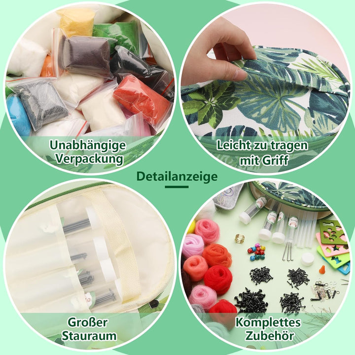 300 Stück Filzwolle Set, 40 Farben Filzwolle Basisset Grundlegende Filzwerkzeuge und Zubehör für Anf