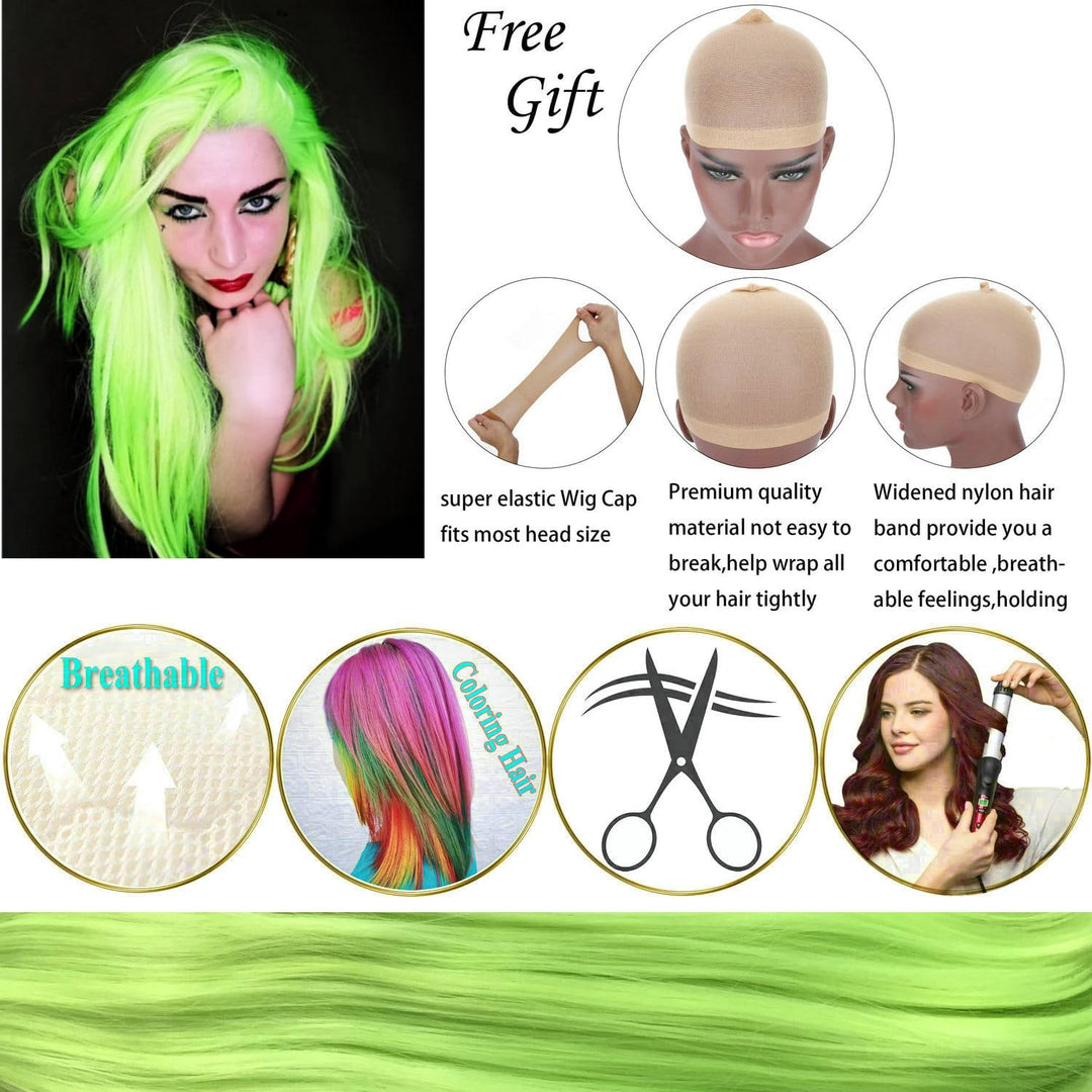 Damen Perücke, fluoreszierend, grünes Drag Queen, Fischion-Gelb, Kreidestift, synthetische Spitze, h