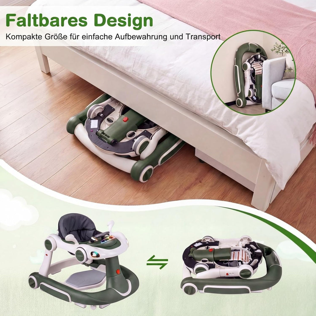 FANTASK 7 in 1 Lauflernhilfe mit abnehmbarem Verdeck, Lauflernwagen höhenverstellbar mit Spielboard,