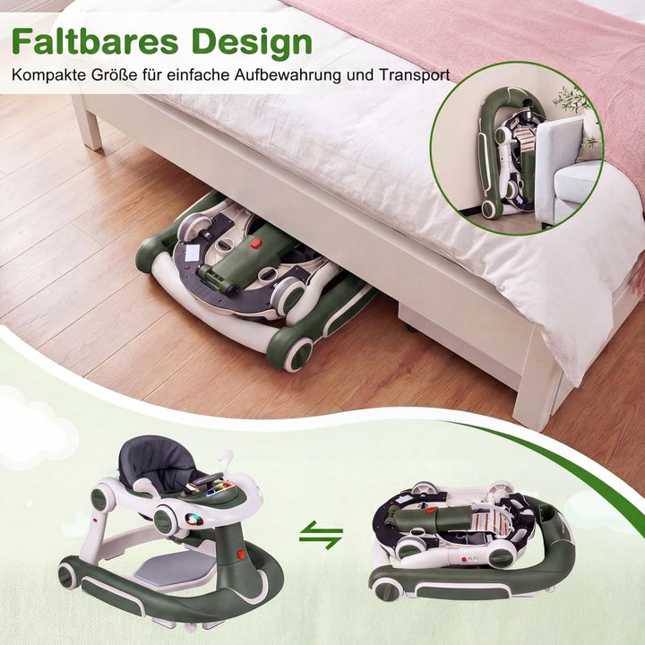 FANTASK 7 in 1 Lauflernhilfe mit abnehmbarem Verdeck, Lauflernwagen höhenverstellbar mit Spielboard,