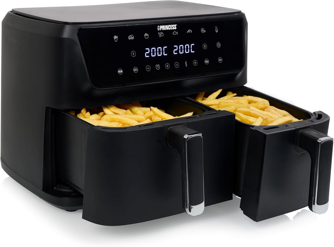 Princess Doppelkorb Heissluftfritteuse mit Digitaldisplay, 11 L Gesamtvolumen, 2 Körbe (6,5 L & 4,5