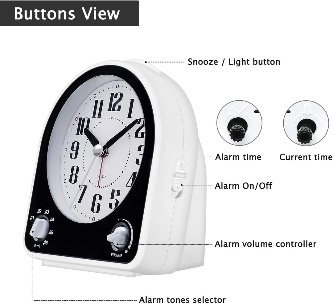 Eachui Analog Wecker mit 7 Alarmtöne, Nachtlicht, Snooze, Kein Ticken, Geräuschlos mit Einstellbare