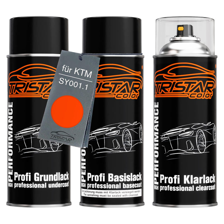 TRISTARcolor Motorradlack Spraydosen Set für KTM SY001.1 Orange Grundlack Basislack Klarlack Sprühdo