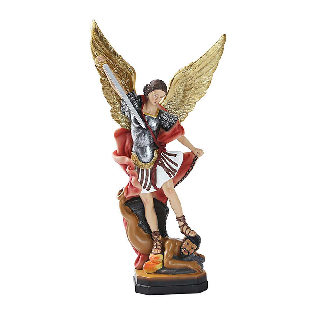 QIANLING 22cm Statue des Erzengels San Miguel, St.-Michael-Statue aus Buntem Kunstharz, St. Michael,