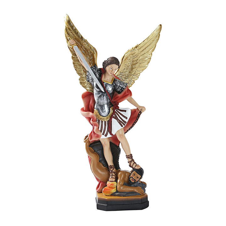 QIANLING 22cm Statue des Erzengels San Miguel, St.-Michael-Statue aus Buntem Kunstharz, St. Michael,