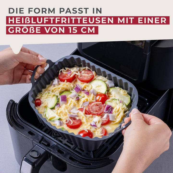 Fackelmann Silikonform für Heissluftfritteuse – 15 cm glatt, Eckig, Aschgrau, für knusprige Gerichte