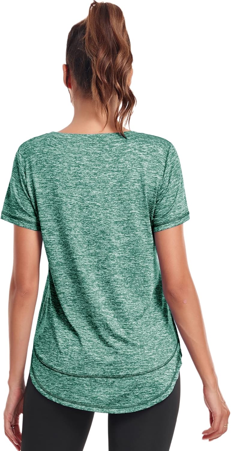 Sport T-Shirt Damen, Kurzarmshirt Frauen, Workout Tops Rundhalsausschnitt Athletisch Lässig Laufen Y