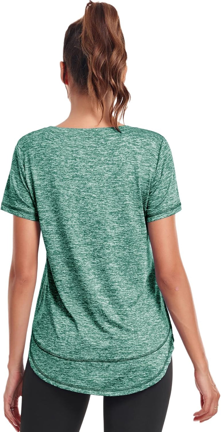 Sport T-Shirt Damen, Kurzarmshirt Frauen, Workout Tops Rundhalsausschnitt Athletisch Lässig Laufen Y