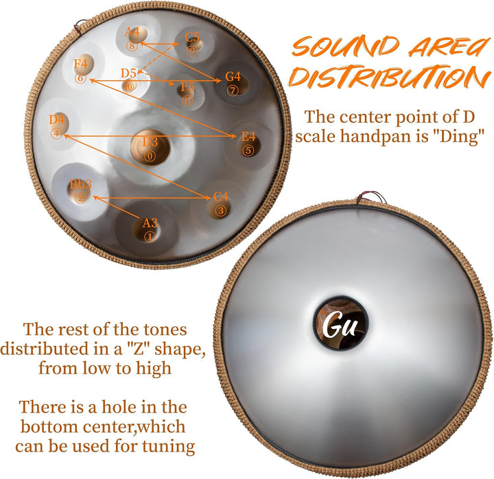 LOMUTY Handpan Drum 12 Töne 22 Zoll Steel Tongue Drum mit weicher Tasche, Harmonic Percussion für So