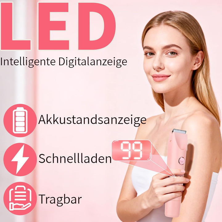 Damenrasierer Elektrisch &amp; Bikini Trimmer 2-in-1 mit LED Digitalanzeige, IPX7 wasserdicht, Nass- &amp; T