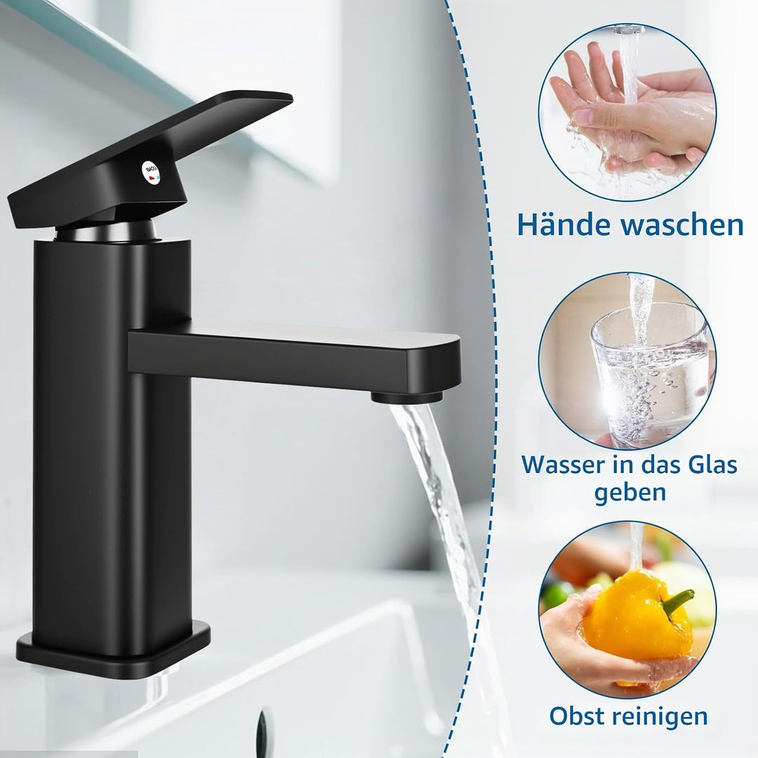 Wasserhahn Bad Waschtischarmatur Armatur Schwarz Waschtischmischer Warm und Kaltwasserhahn Einhebelm