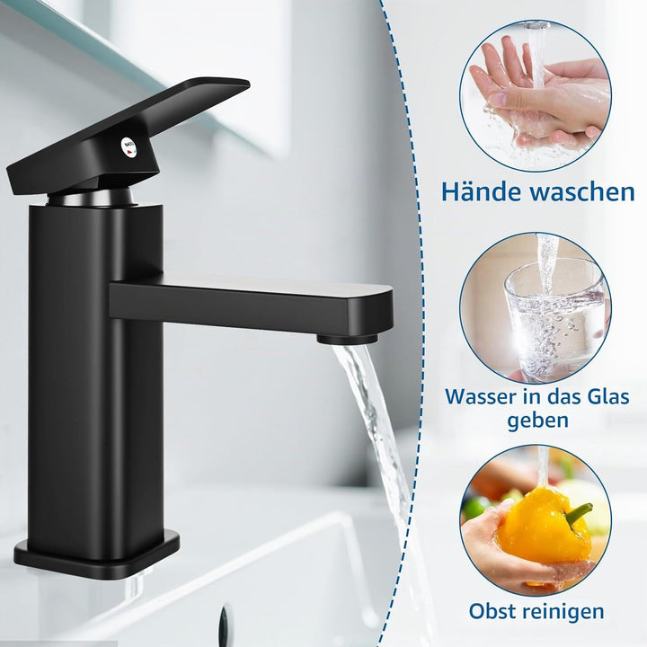 Wasserhahn Bad Waschtischarmatur Armatur Schwarz Waschtischmischer Warm und Kaltwasserhahn Einhebelm