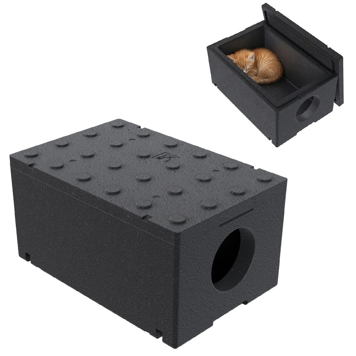 QLS Katzenhaus aus Styropor – 60x40x27 cm isoliertes wetterfestes Schutzhäuschen Outdoor Schwarz