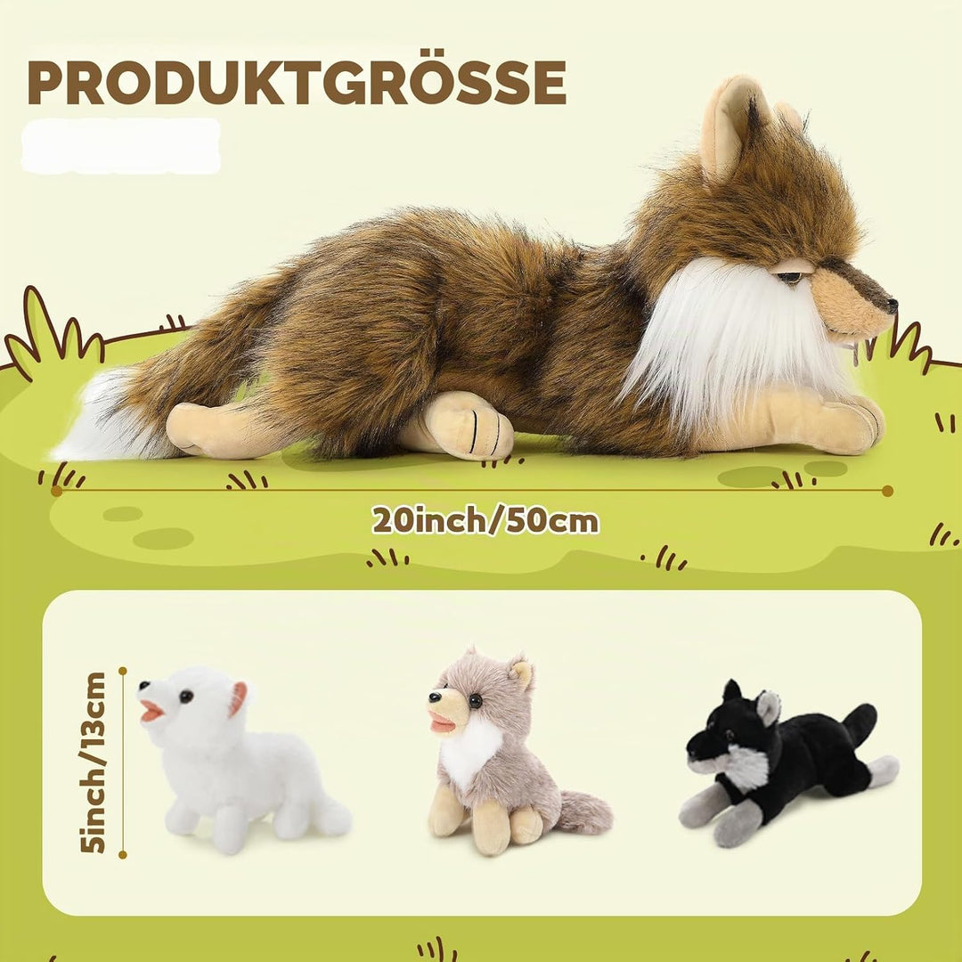 MorisMos gross Wolf Kuscheltier XXL mit Baby im Bauch, 50cm weich riesen Wolf Stofftier Plüschtier S