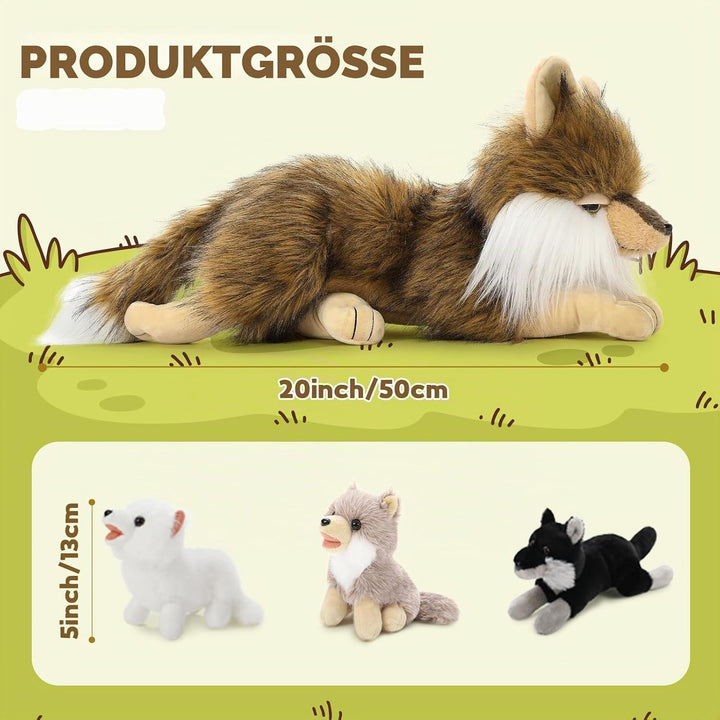 MorisMos gross Wolf Kuscheltier XXL mit Baby im Bauch, 50cm weich riesen Wolf Stofftier Plüschtier S