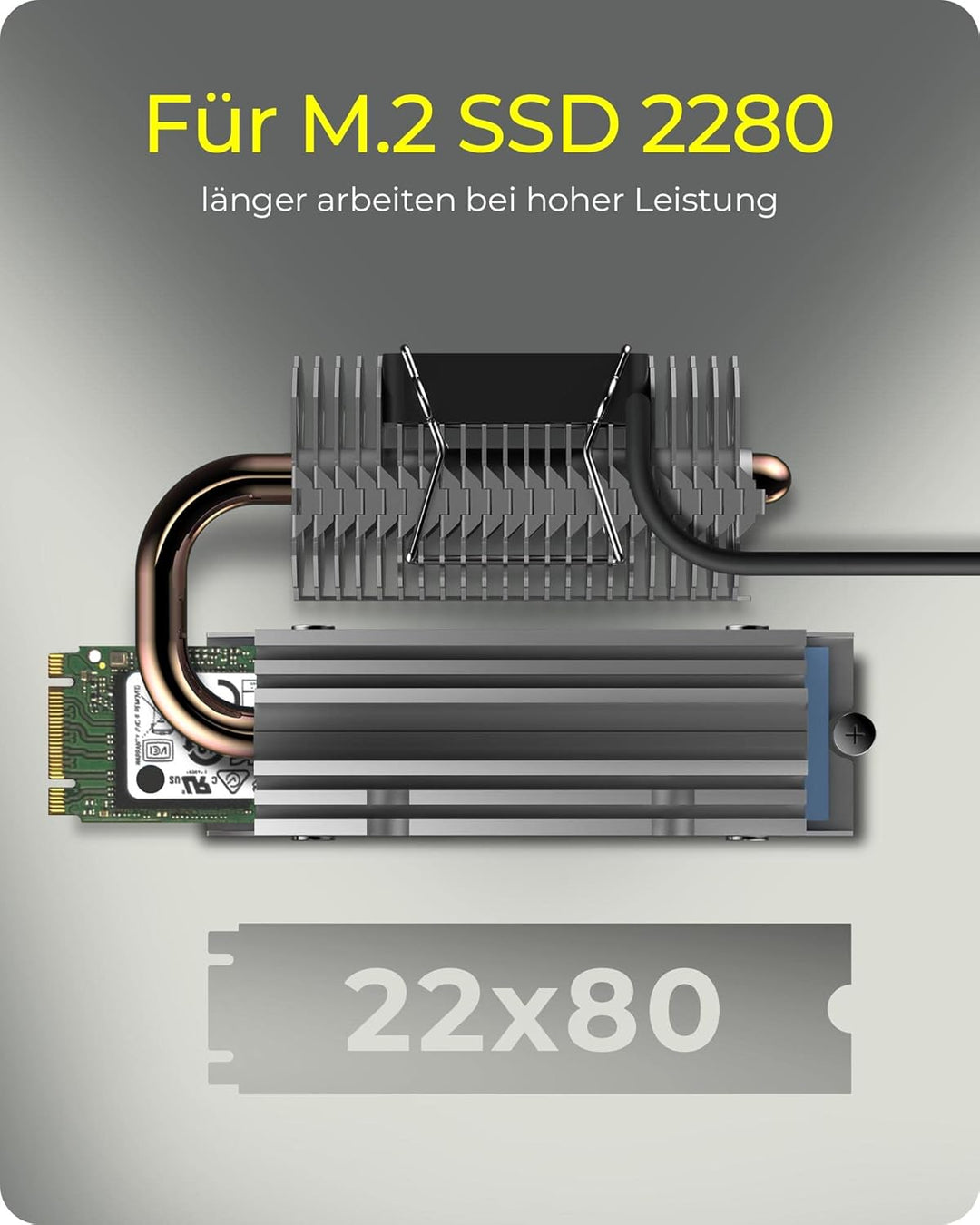 ICY BOX M.2 Heatpipe Kühler mit 30 mm Lüfter Bauhöhe für M.2 SSD (2280), Aluminium, Silber IB-M2HSF-