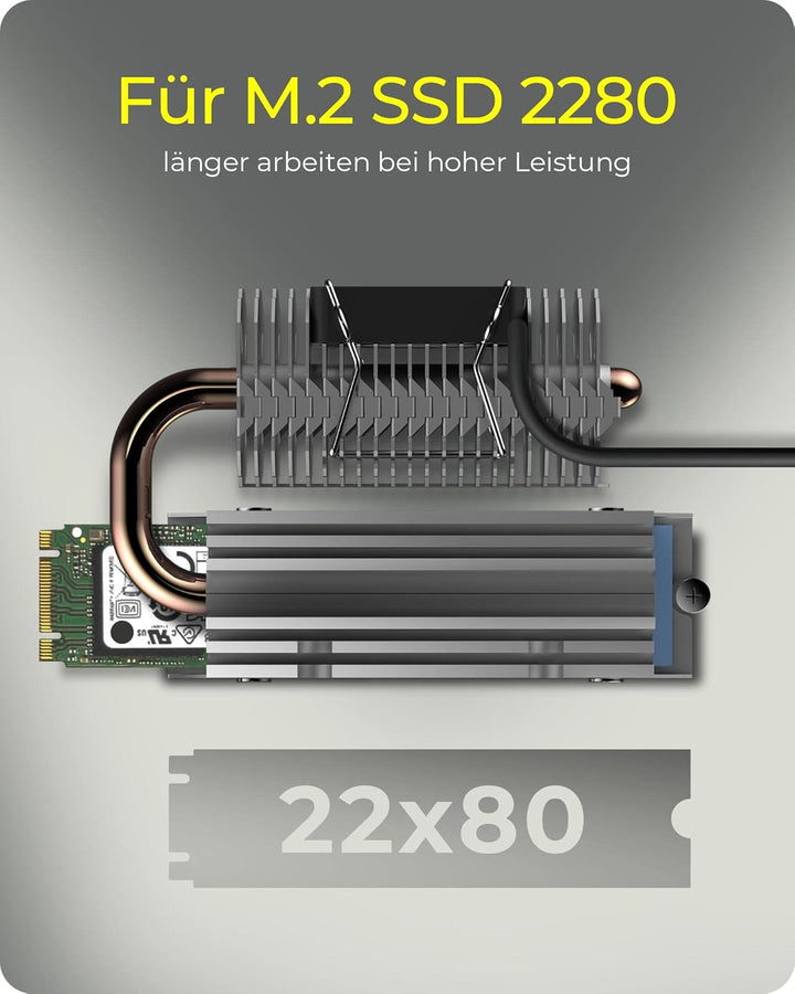 ICY BOX M.2 Heatpipe Kühler mit 30 mm Lüfter Bauhöhe für M.2 SSD (2280), Aluminium, Silber IB-M2HSF-