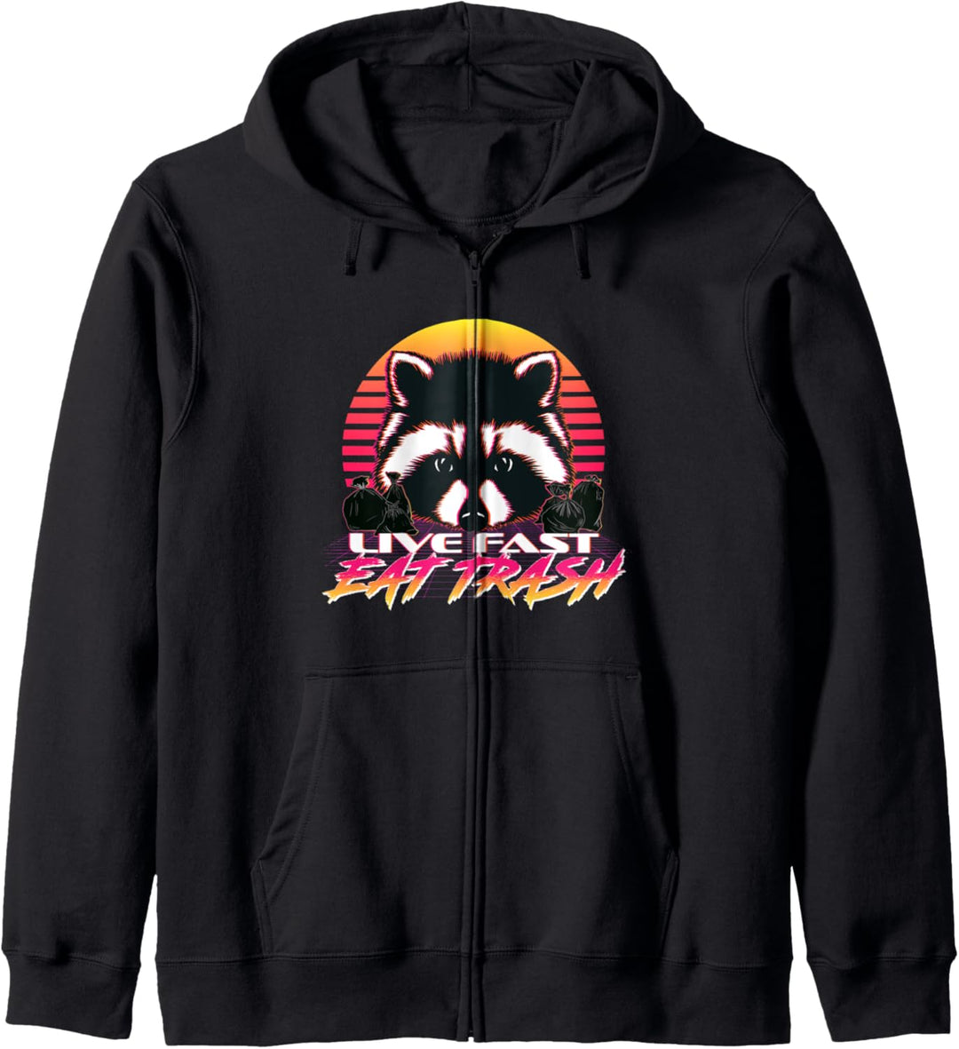 Live Fast Eat Trash Einziehbarer Mülleimer Panda Waschbär Geschenkidee Kapuzenjacke