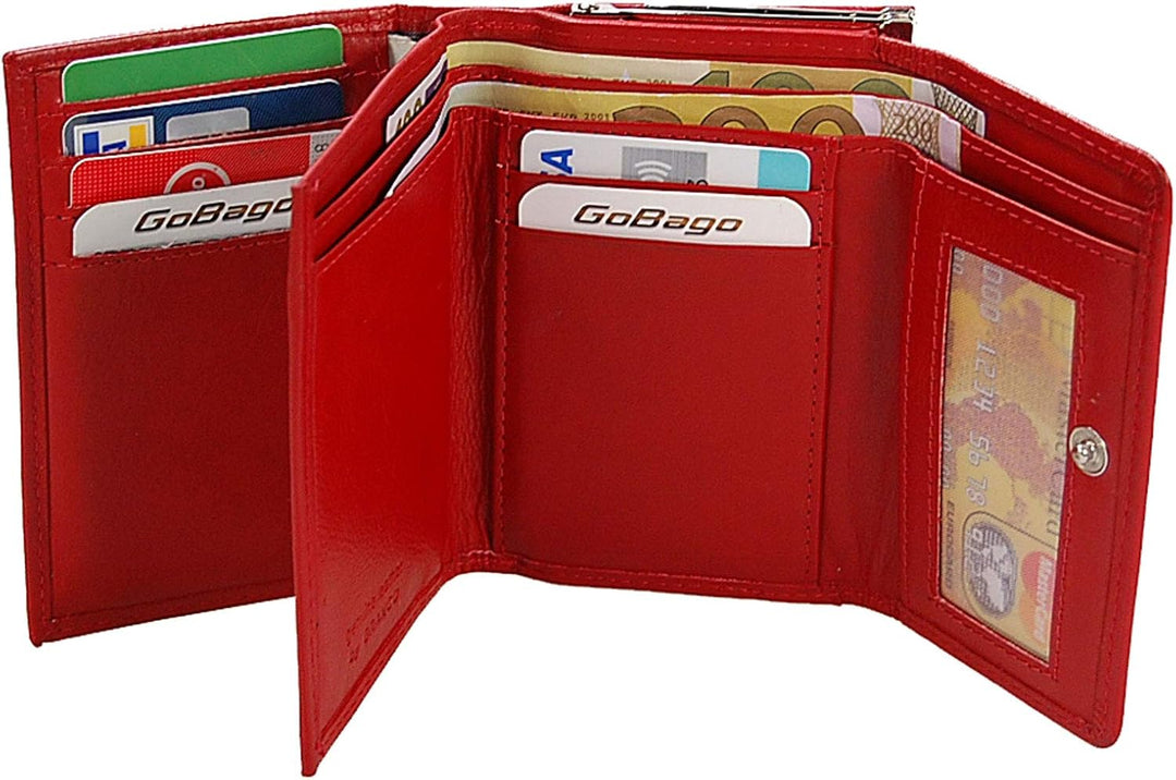 Branco Damen Geldbörse Leder 6 Farben, Portemonnaie Geldbeutel mit Metall Bügel, Knipser (Rot), Rot