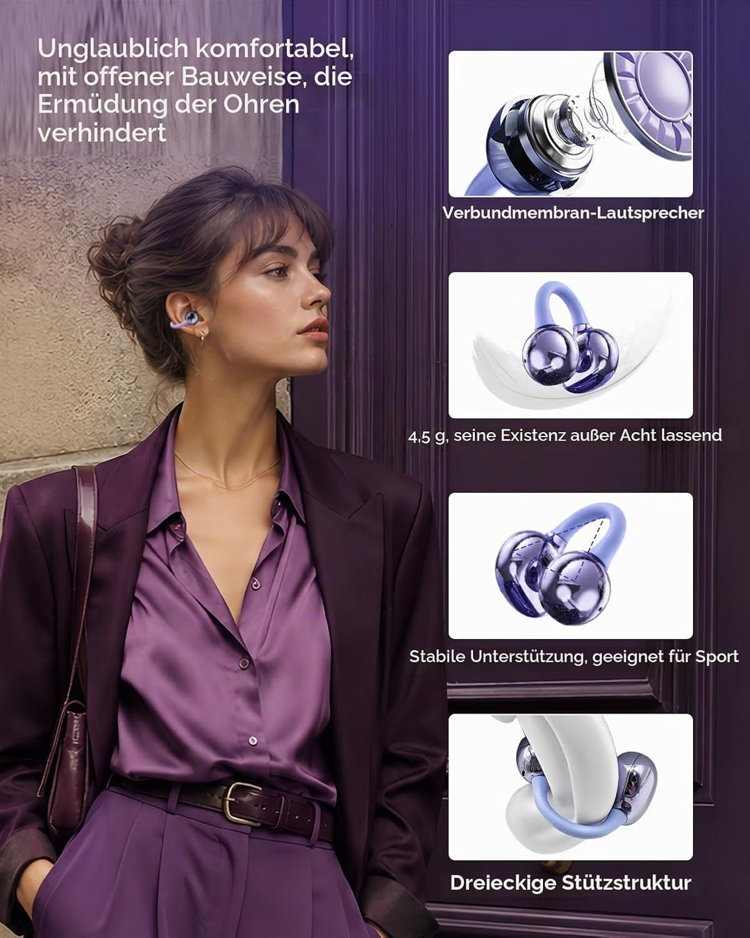 Kabellos Bluetooth Kopfhörer Open Ear 4.5g Leichte Clip On Kopfhörer mit Ohrclip Bluetooth 5.4 Ear C
