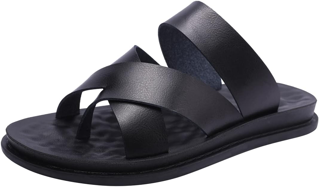 Harssidanzar Herren Sandalen Hausschuhe Cross Straps Slide Slip On Flip Flops für Männer Toe Ring St