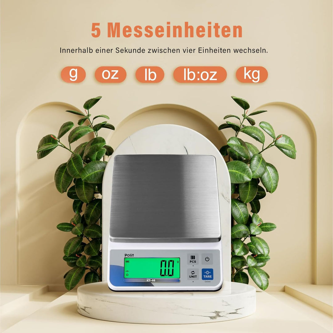 Polit KT-66 Digitale Küchenwaage 18 lb – Hochkapazitäts-Lebensmittel- &amp; Universalwaage mit 0,5 g Prä