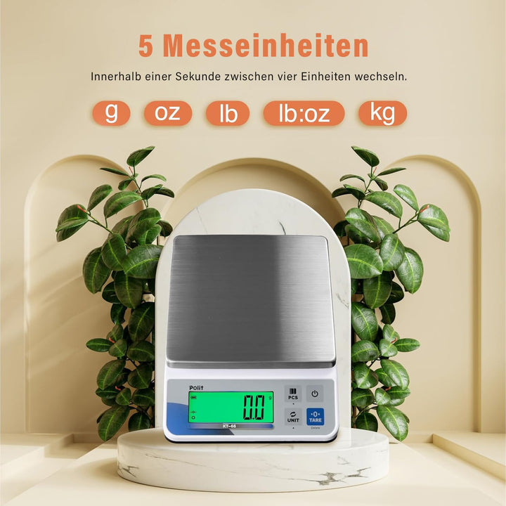 Polit KT-66 Digitale Küchenwaage 18 lb – Hochkapazitäts-Lebensmittel- &amp; Universalwaage mit 0,5 g Prä