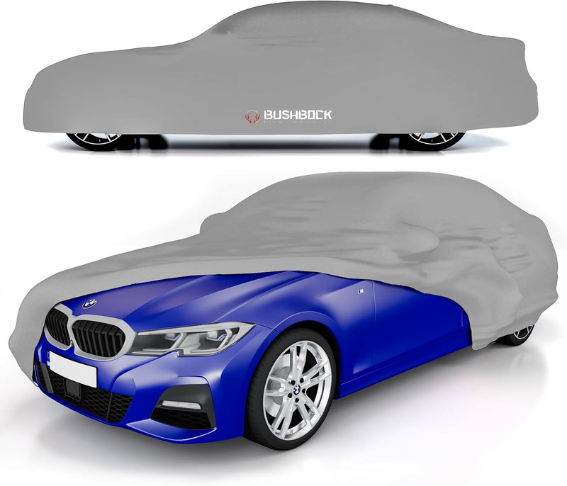 BUSHBOCK® Premium Autoabdeckung Indoor - Satin Schutzhülle Stoff - Abdeckplane Autoplane Autogarage