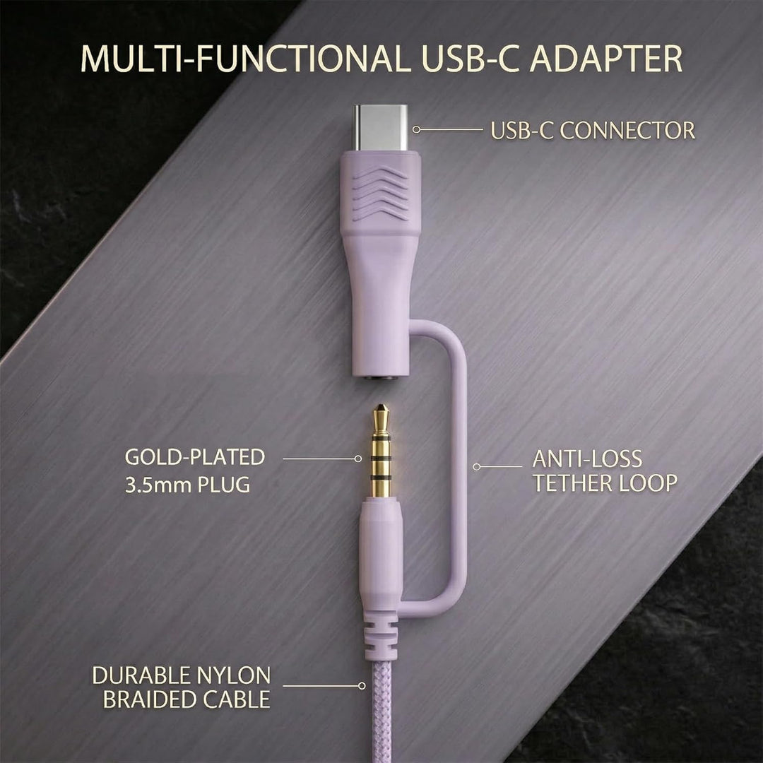 Over-Ear Kopfhörer: Faltbar mit Mikrofon & In-Line Steuerung – 3,5mm Klinke + USB-C Adapter – Weiche