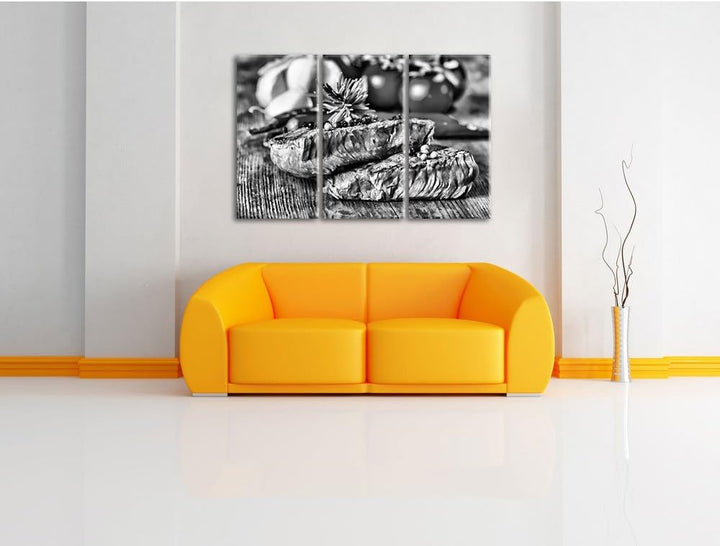 Pixxprint Saftiges Pfeffer Steak als Leinwandbild/Grösse: 3 Teilig (120x80) / Wandbild/Kunstdruck/fe