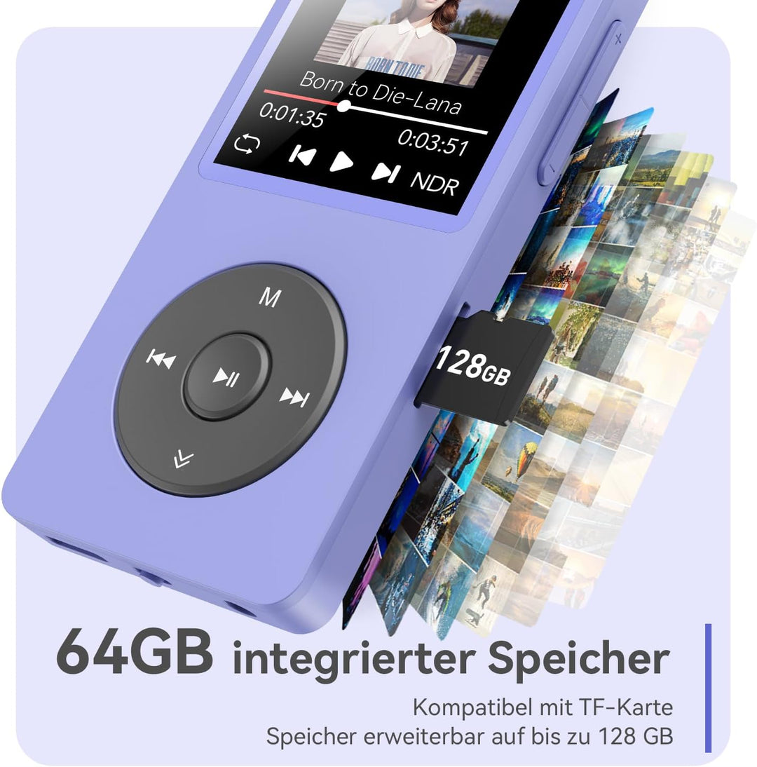 AGPTEK 64GB MP3 Player Bluetooth 5.3 mit Lautsprecher, 40 Stunden Akkulaufzeit Kleiner und klassisch
