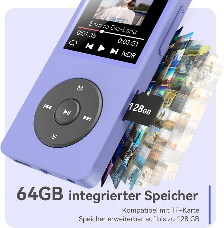 AGPTEK 64GB MP3 Player Bluetooth 5.3 mit Lautsprecher, 40 Stunden Akkulaufzeit Kleiner und klassisch