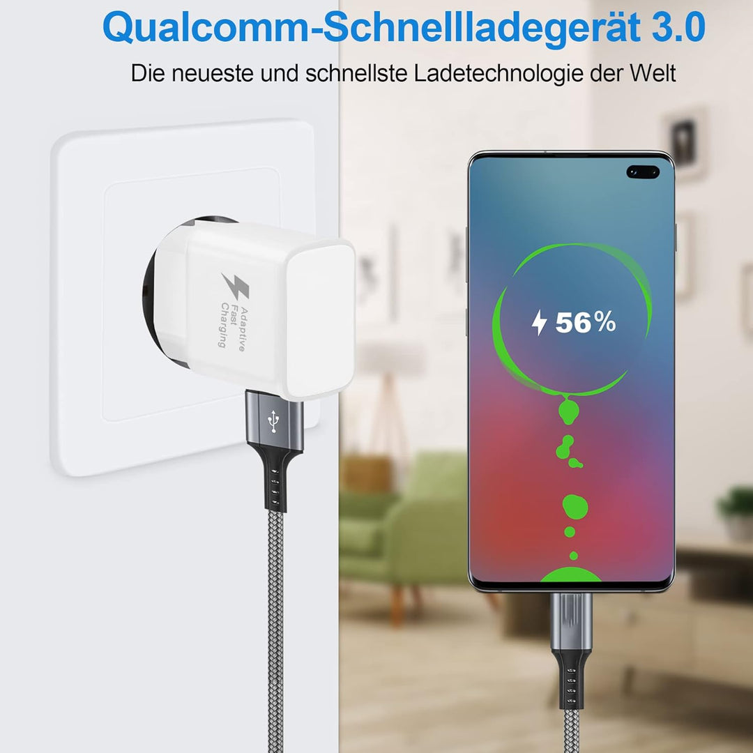 KAIMENGLONG Ladegerät Fast Charge Schnellladegerät Netzteil mit 2M USB Typ C Nylon Ladekabel für Sam