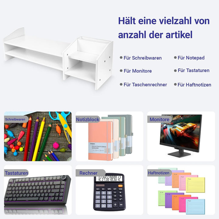 Catekro Monitorständer Weiss, Monitorerhöhung, Monitor Unterbau für PC Computer Laptop Drucker - Bil