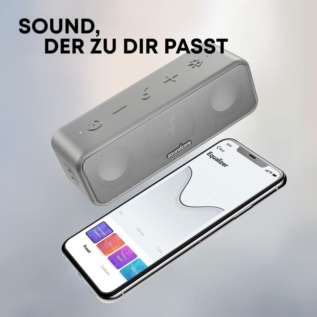 soundcore 3 Bluetooth Lautsprecher, Stereo-Sound, Audiotreiber mit Titan-Membran, PartyCast, BassUp,