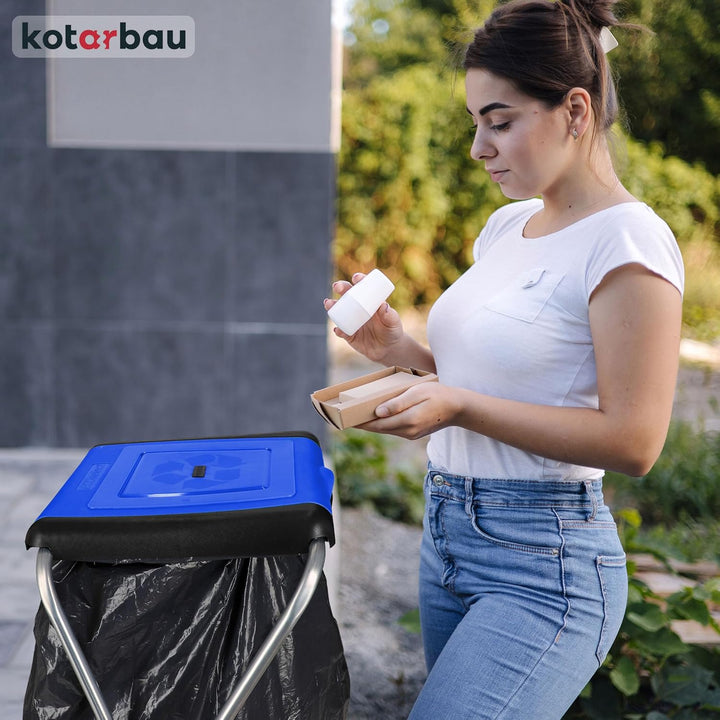 KOTARBAU® Müllsackständer 1 Fach Müllbehälter 33 x 45 x 85 cm Blau Sack Ständer Metall Plastikmüllst