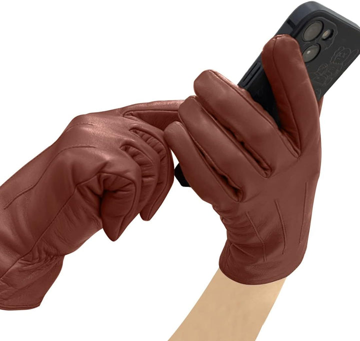 Harssidanzar Lederhandschuhe für Damen, Winter Warm Fleecefutter Touchscreen Vintage Finished GL018E