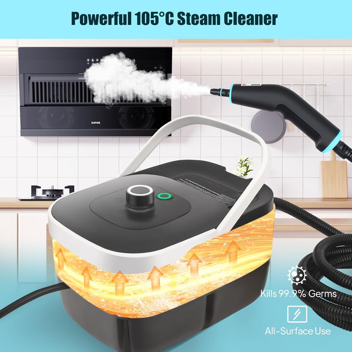 Dampfreiniger Handgerät 2500W, 4.5 Bar Hochdruck & 15s Aufheizung, 1250ml Wassertank, 9 Zubehör für