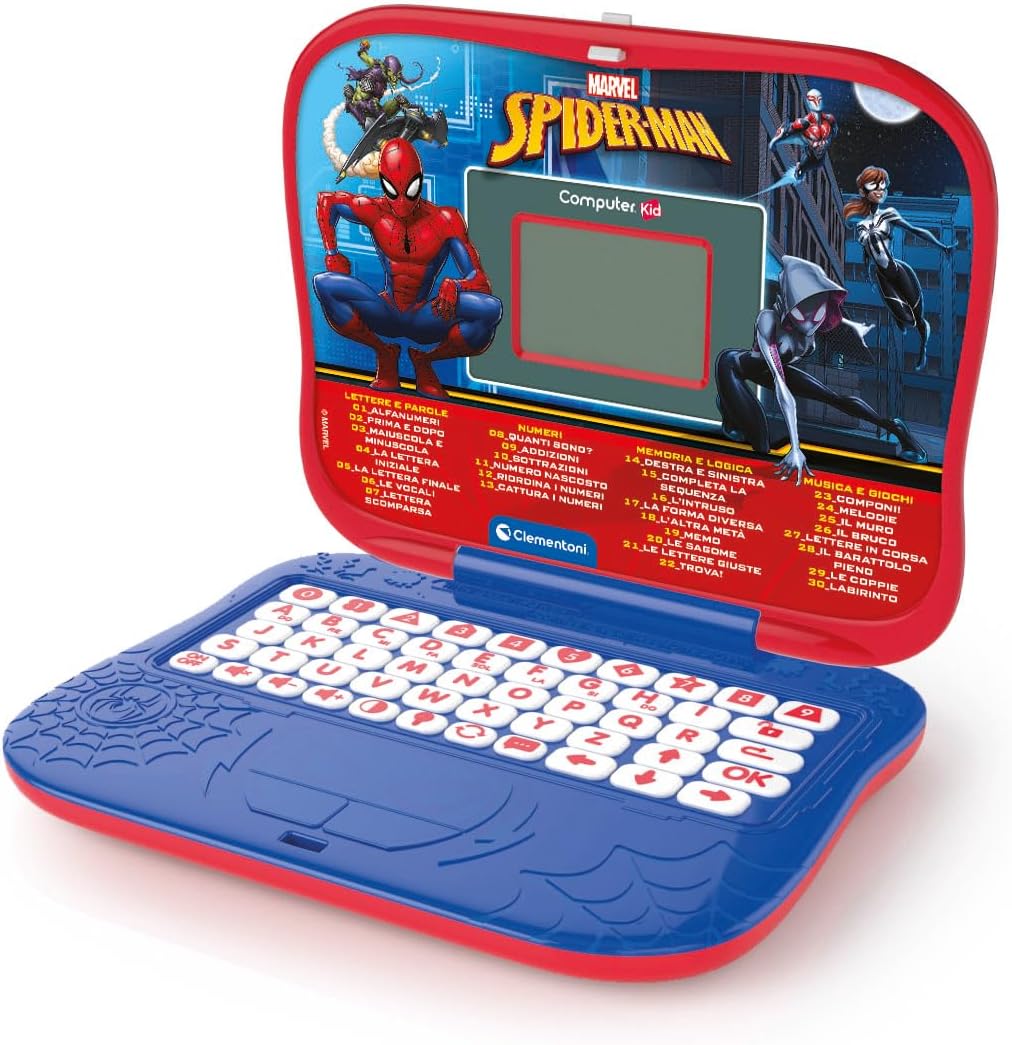 Clementoni - Computer Kid Spiderman Lern-Laptop für Kinder ab 4 Jahren, 30 pädagogische Aktivitäten,