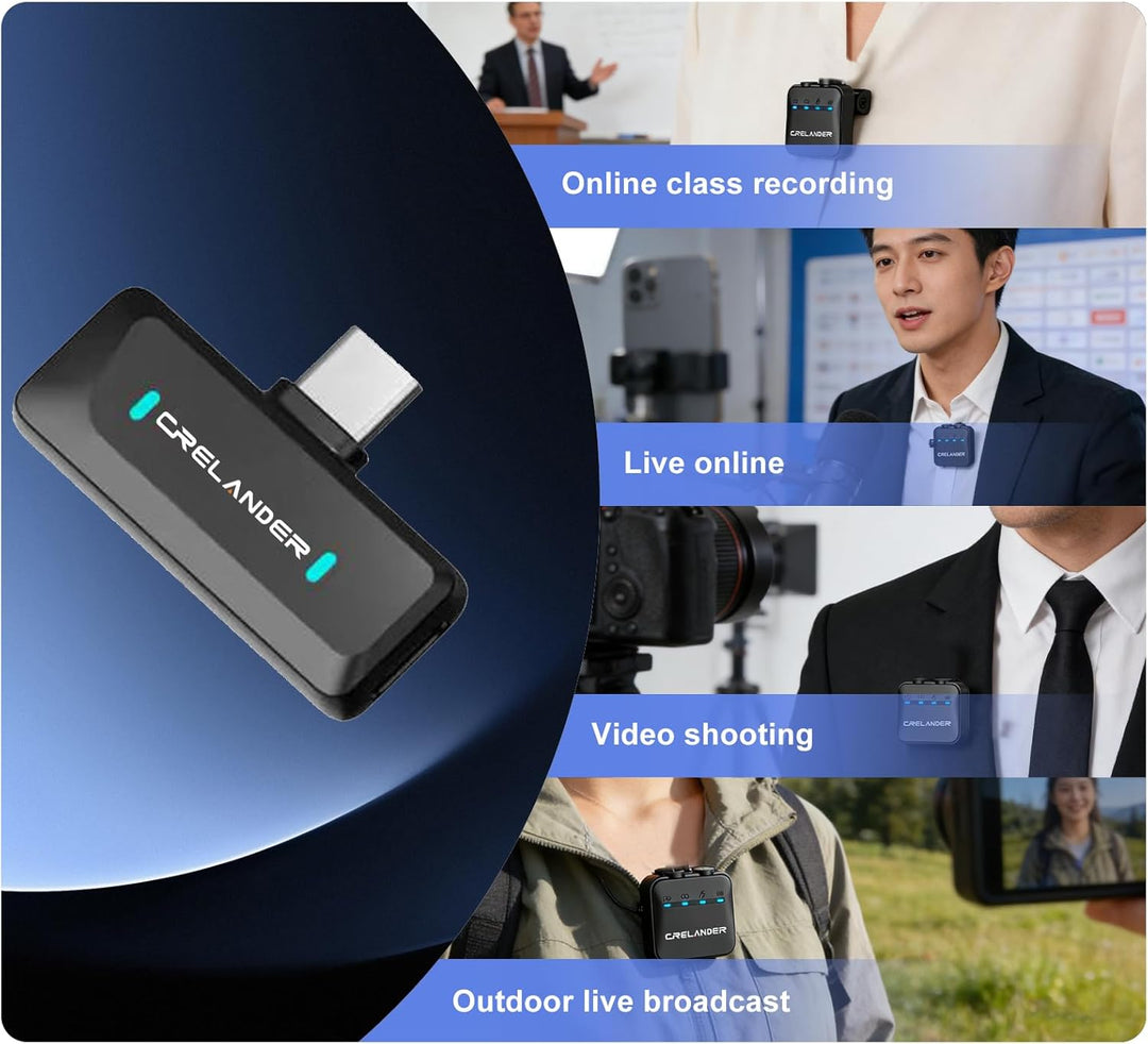 3 in 1 Professionelles Mini-Drahtloses Mikrofon für iPhone/Android/Kamera, Bluetooth Lavalier-Mikrof