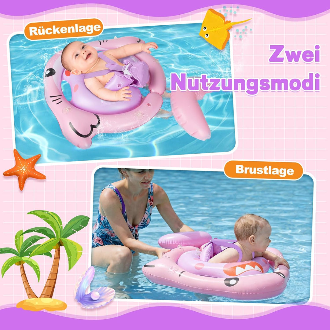 NYOBABE Schwimmring Baby 6-36 Monate, Baby Schwimmring mit UPF50+ Sonnendach ＆ Antikipp-Schwanz, Ver